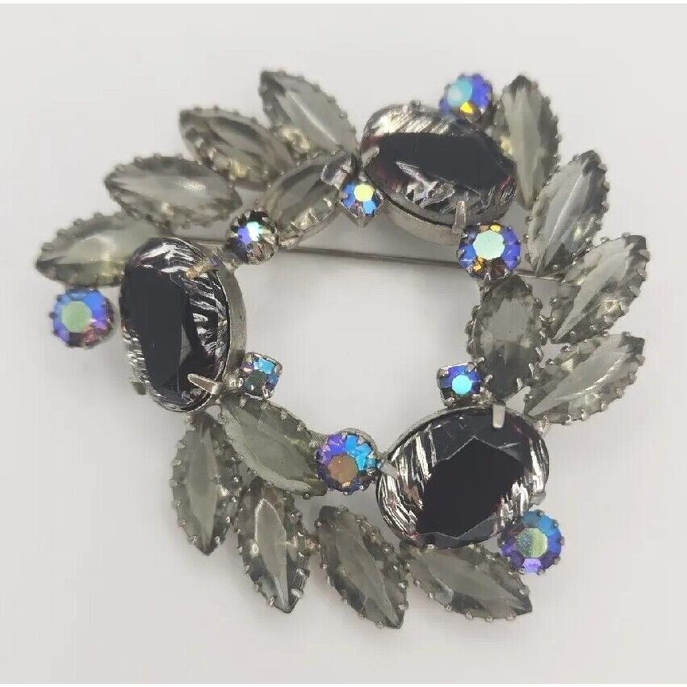 Vintage Juliana Art Glass Brooch Pin‎ Silver Open Back Costume Jewelry PB77